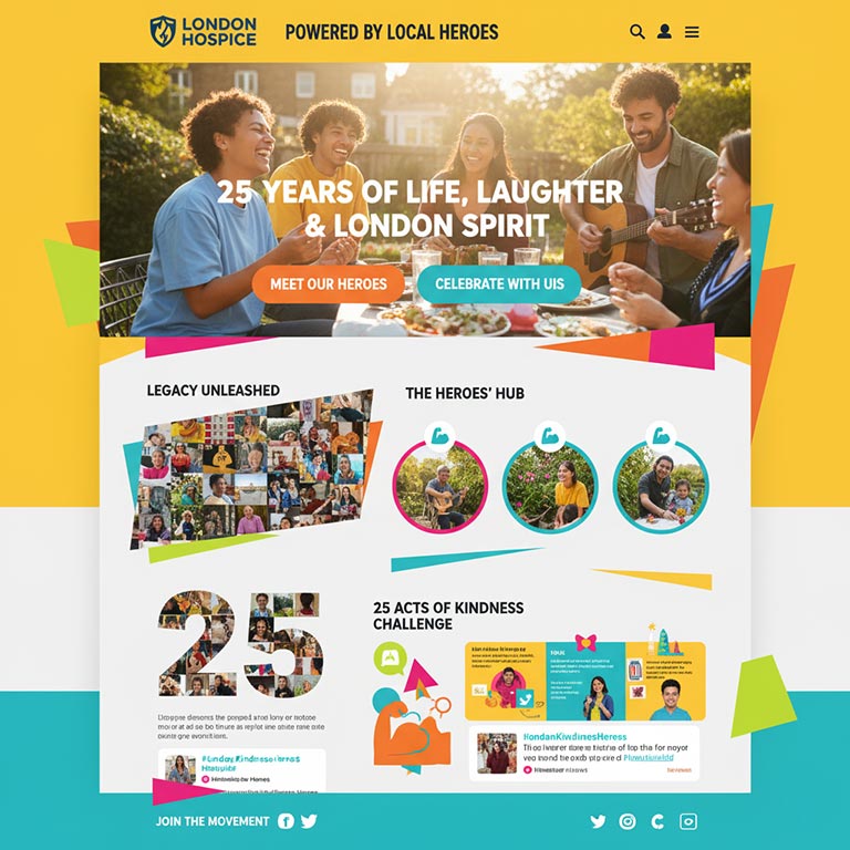 London Hospice Anniversary A brightly coloured website celebrating hospice life